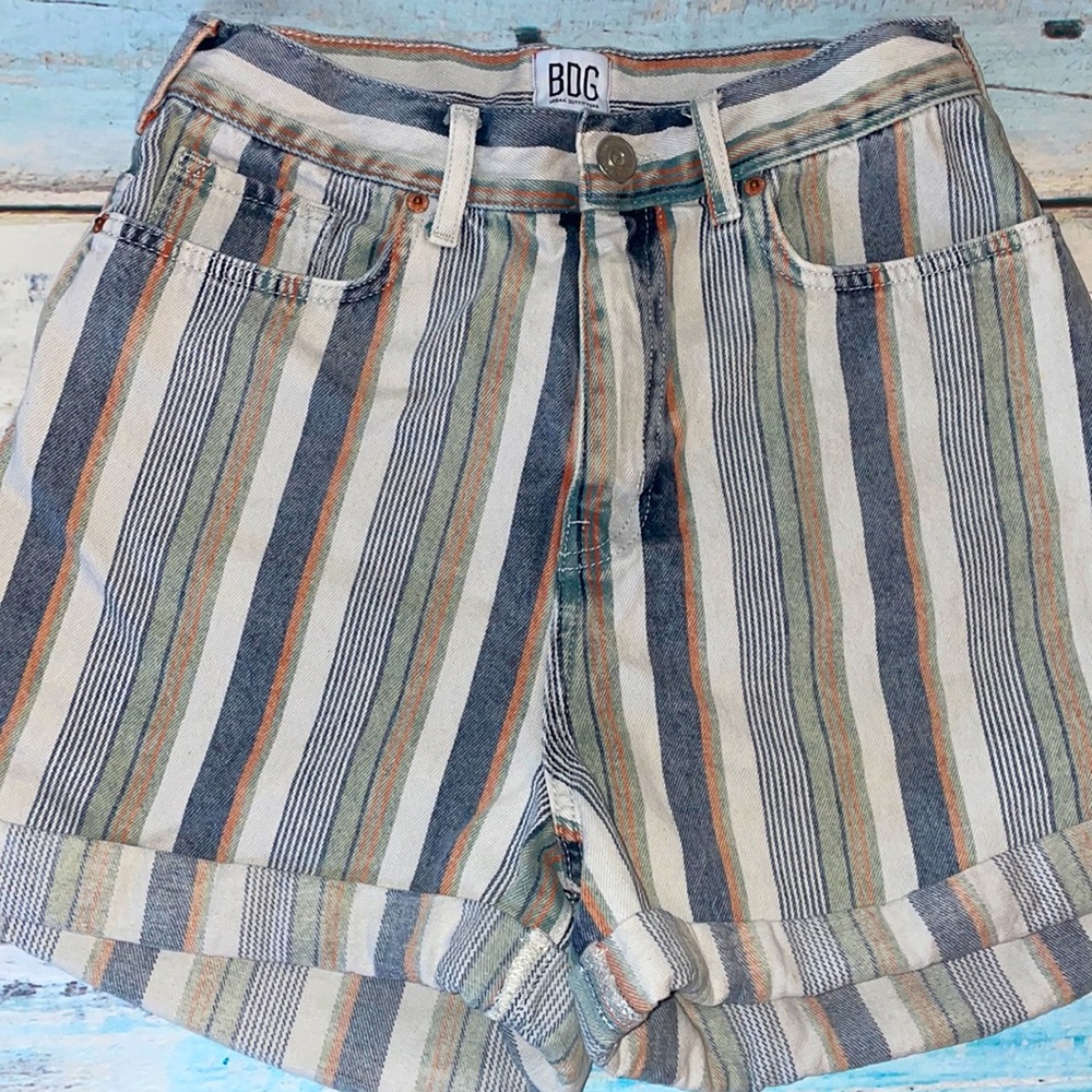 Urban Outfitters Mom High Rise Stripe Denim Shorts